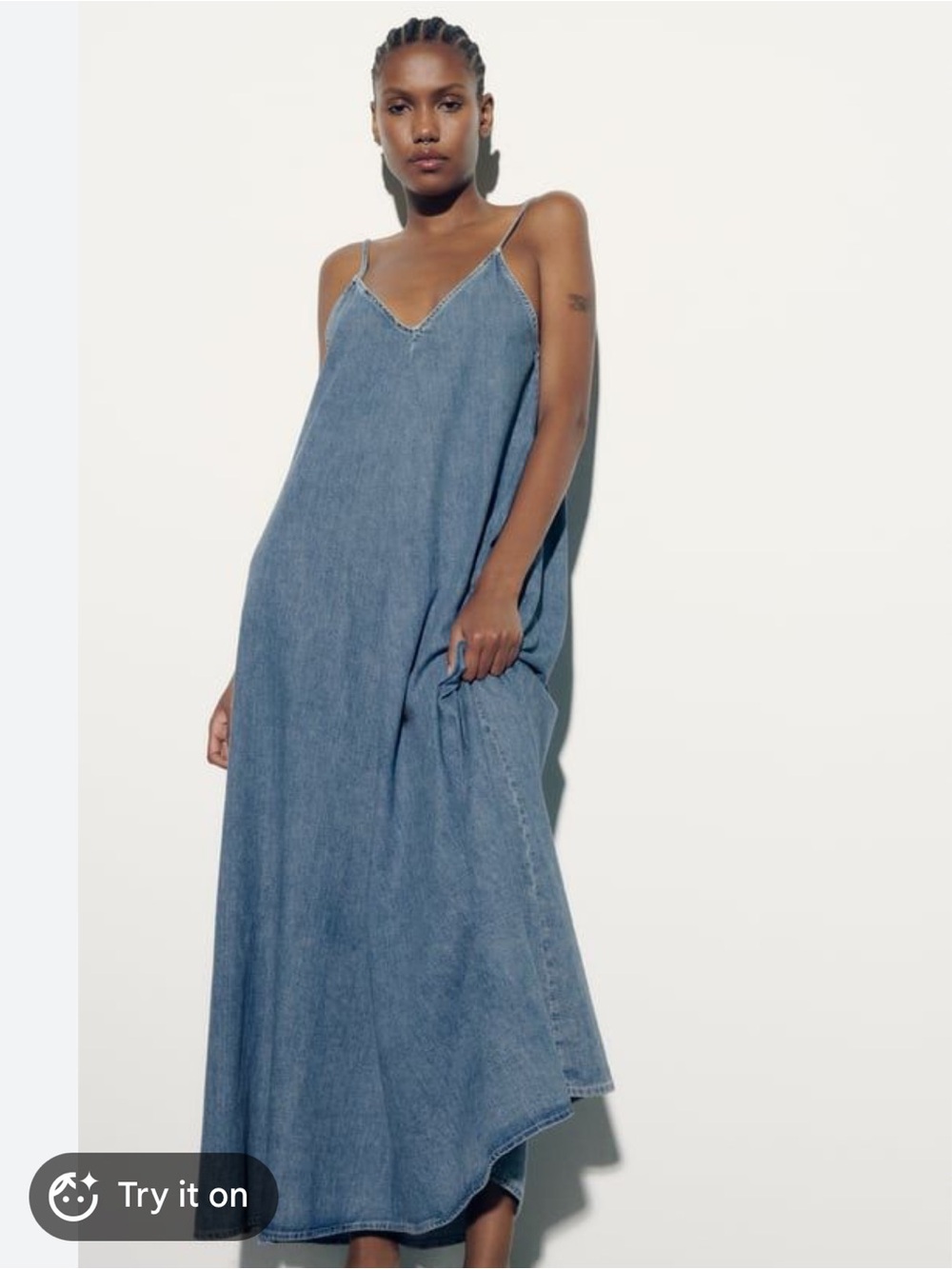 Zara Blue Denim Maxi Slip Dress size XS